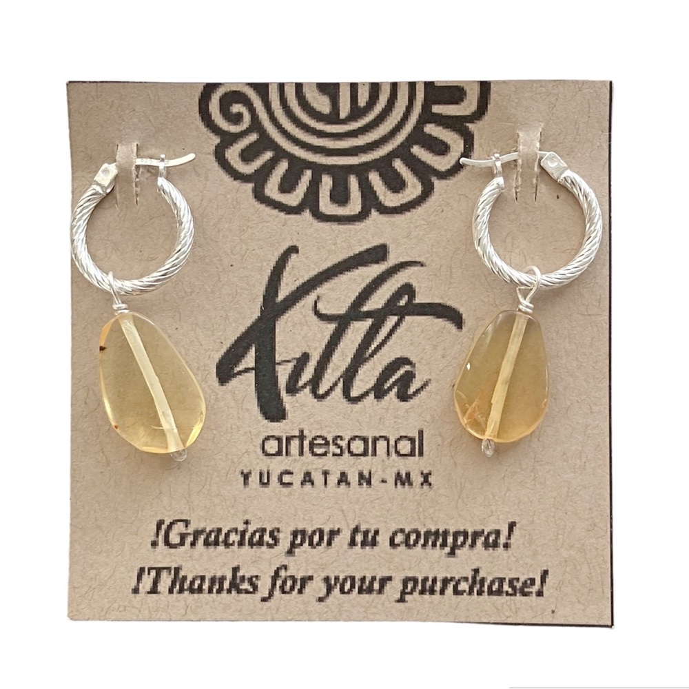 NWT Handcrafted .925 sterling silver dangling earrings with yellow stones